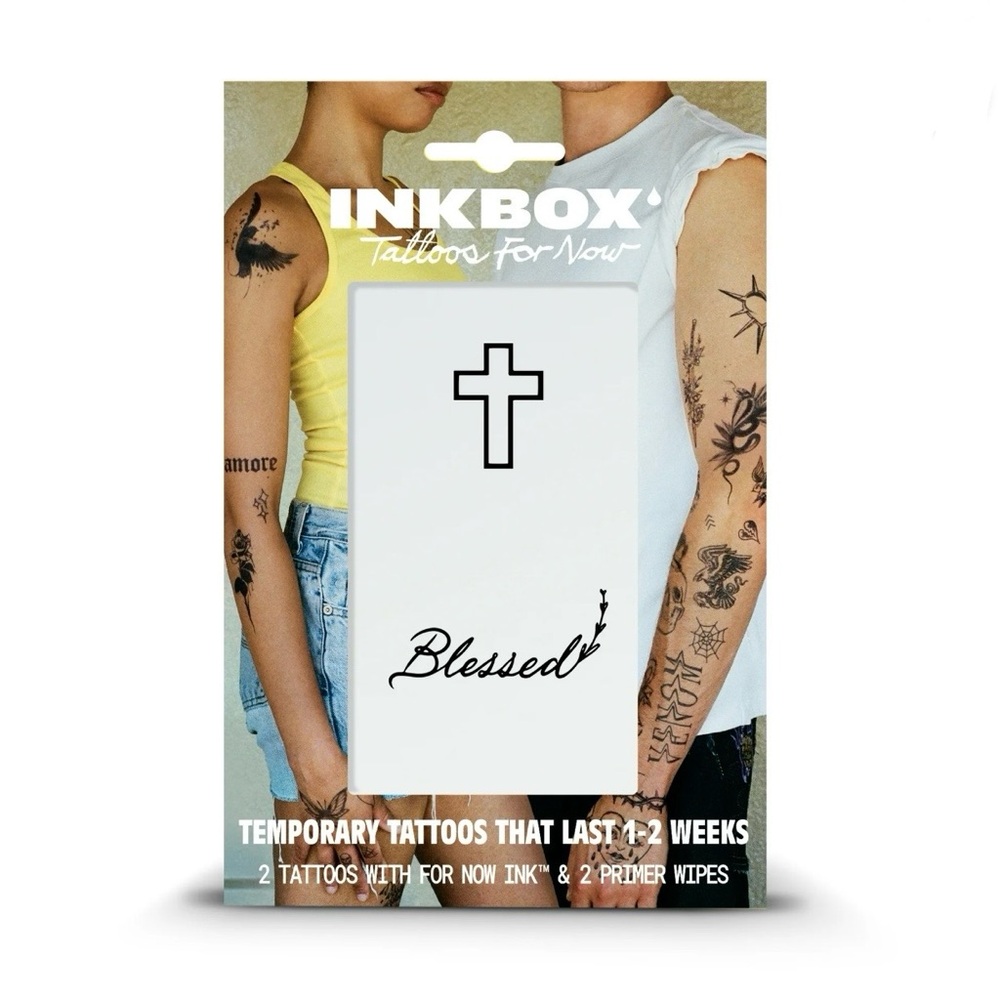 Inkbox Temporary Tattoos Blessed Cross, Water-Resistant Black